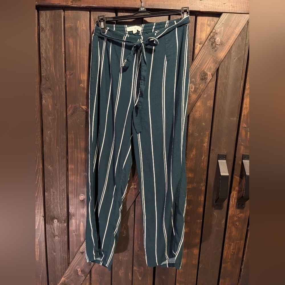 LA Hearts wide pants, S, green with white stripes